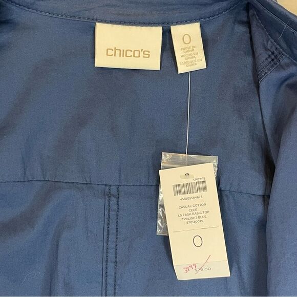 NWT Chico’s Casual Cotton Button Down Collared Long Sleeve Shirt Blue Size 0 - Picture 12 of 16